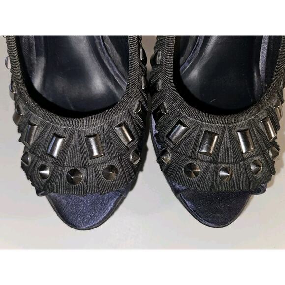 Tory Burch Erinn Satin Platform Studded Heels Blue Size 6M - Picture 8 of 11